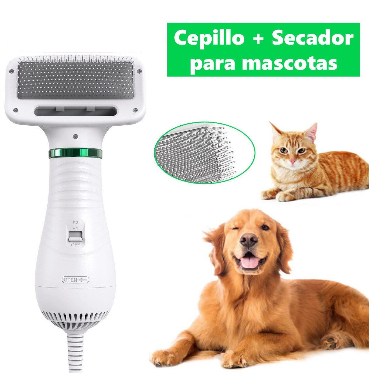 Cepillo y Secador de mascotas 2 en 1